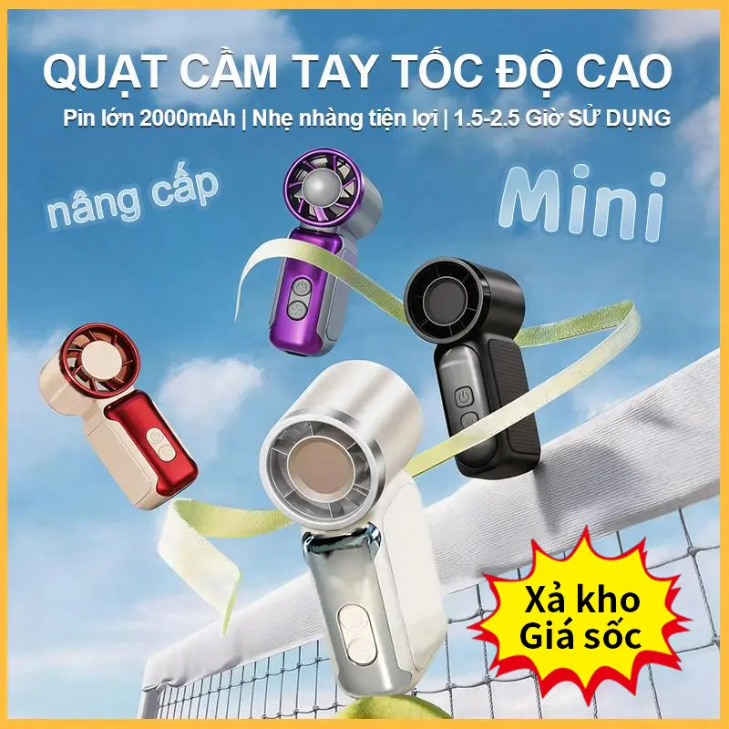 MINI Quạt Tay Tốc Độ Cao, Làm mát nhanh, Quạt cầm tay mini, Chỉ 9,5cm, Điều chỉnh 5 tốc độ, 199 Mức gió, Màn hình kỹ thuật số,Đen - Trắng - Hồng - Tím