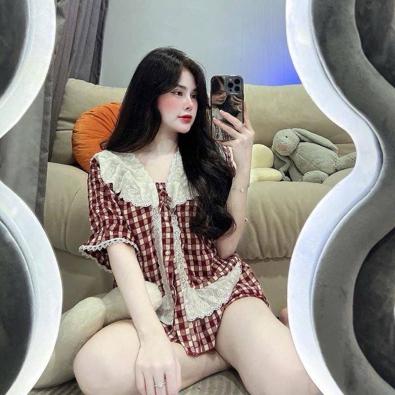 Sét bộ ngủ pijama đùi chất thô kẻ caro mềm mịn (freesize 40-60kg) - Thương hiệu uy tín