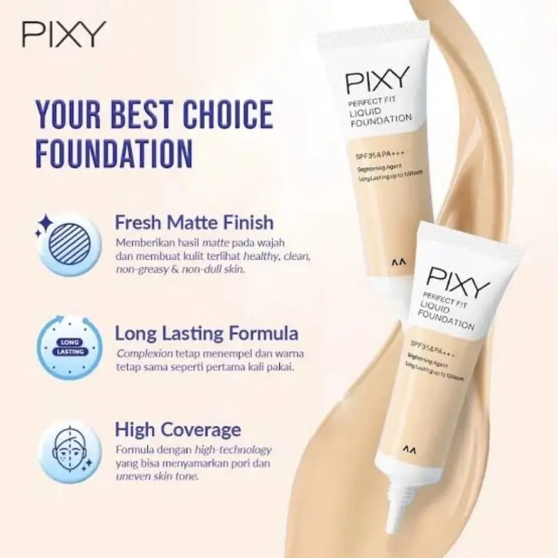 PIXY BUY 1 GET 1 Perfect Fit Liquid Foundation SPF 35 PA+++ 20ml - FREE TWO WAY CAKE REFFIL ~ ORIGINAL 100% 4