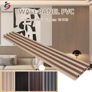 Panel Dinding Dekoratif Interior-Panel Dinding Akustik untuk-Panel Dinding Berpalang-Finishing Kayu Mewah (Kayu Oak Alami) 10 pcs wpc  wall  panel wallpaper  teras  depan diding rolling  door Plastik pvc wallboard flooring ruang tamu wave pink
