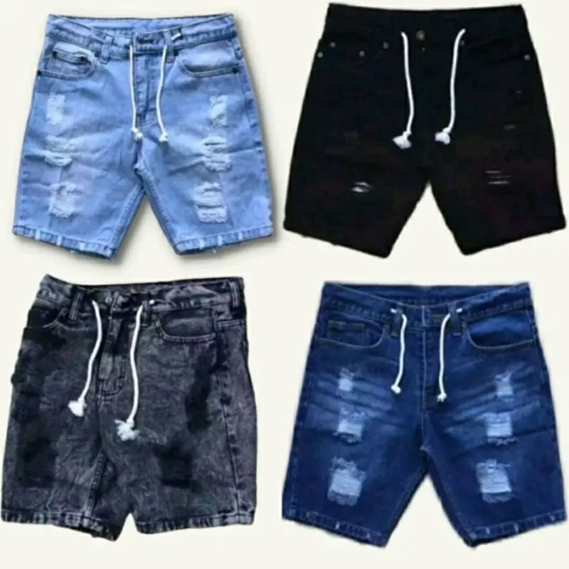 Celana Pendek Jeans Sobek Pria Denim Robek Ripped Kekinian Premium Distro  Hitam