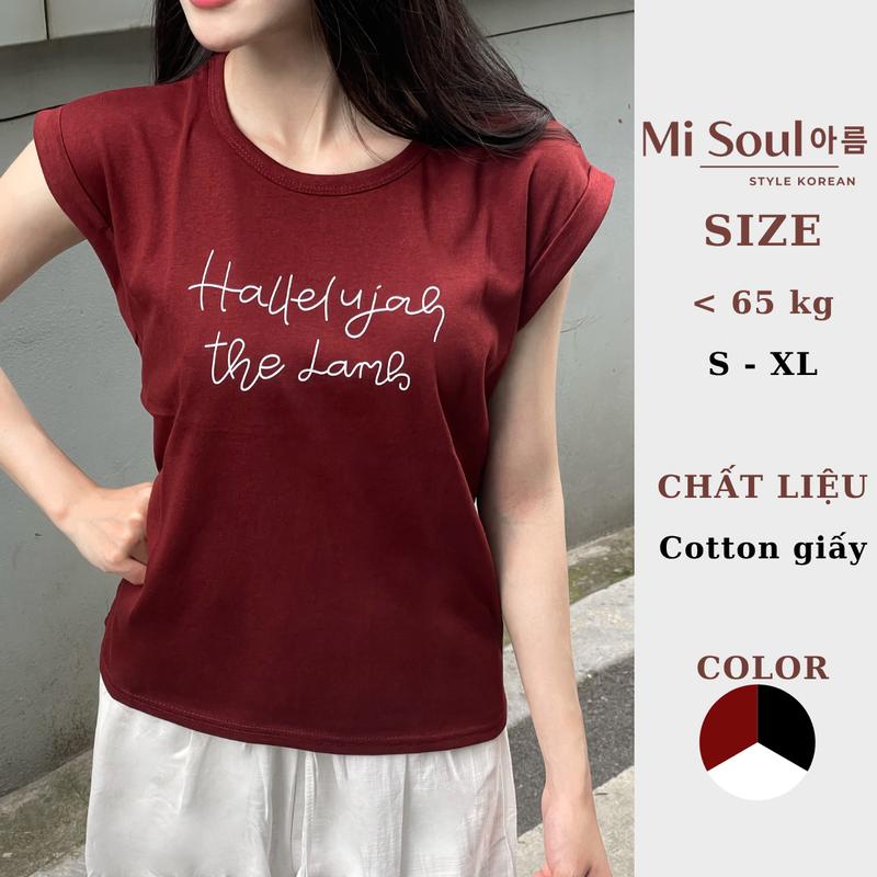 Áo Thun Nữ BigSize MiSoul Cổ Tròn Tay Hến In Chữ Trẻ Trung, Áo Phông Basic Cộc Tay Cá Tính 444