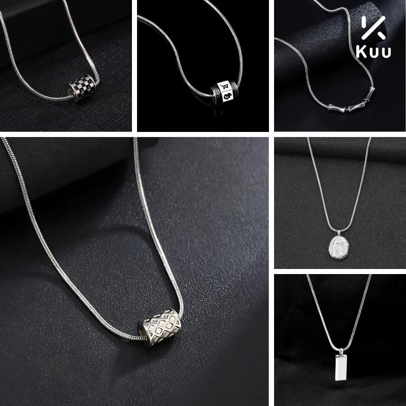 Dây chuyền sợi nhỏ cá tính thời trang nam nữ titan mặt caro KuuClothes chất liệu không gỉ sợi mảnh