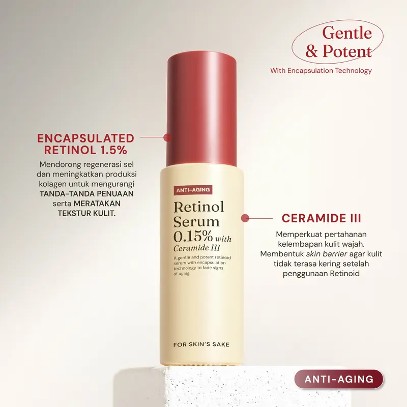 For Skin's Sake FSS Retinol Serum 0.15% Membantu Memudarkan Garis Halus Memudarkan Tanda Penuaan with Ceramide III Perawatan Kerutan Remaja Mengencangkan Mencerahkan anti Aging 1