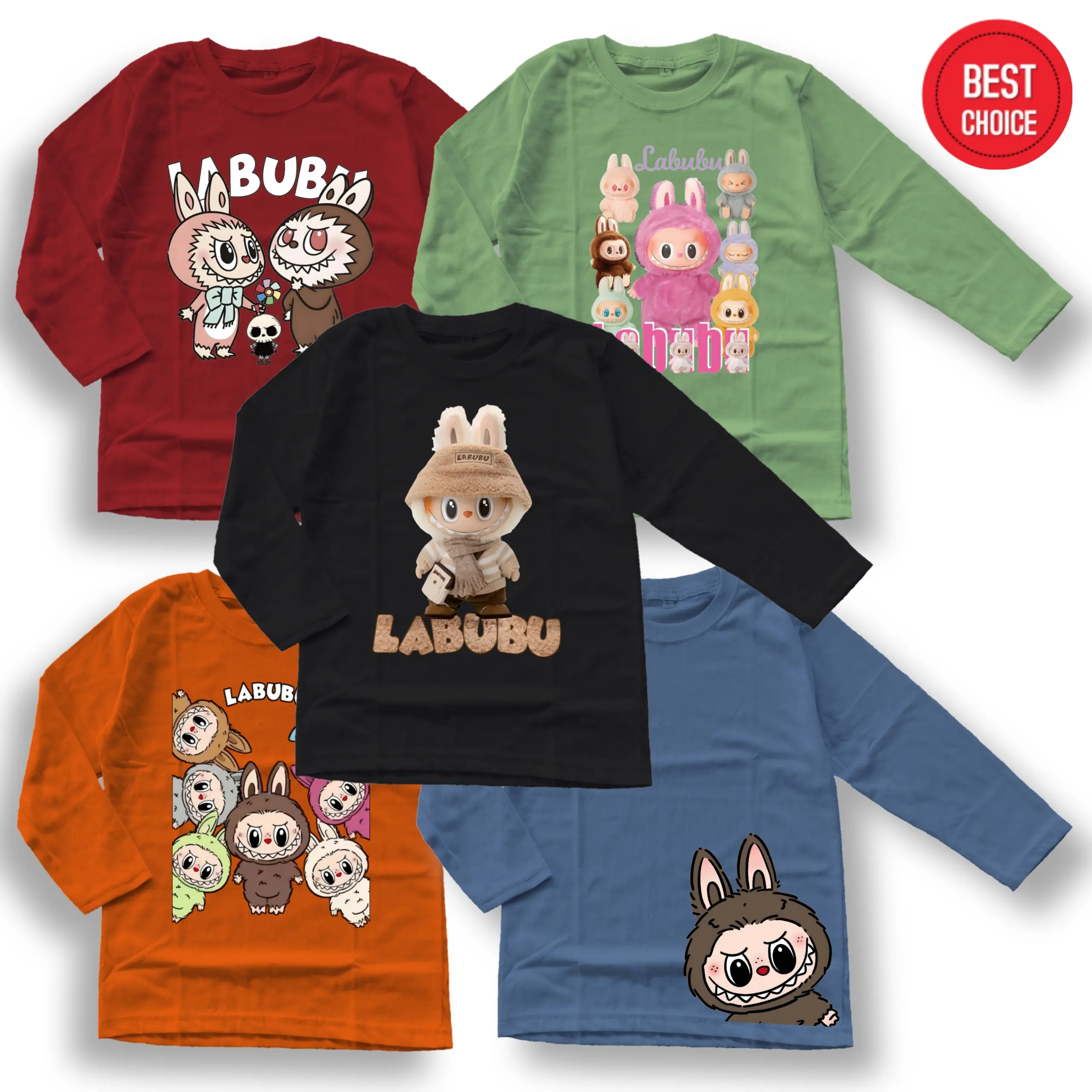 Kaos anak motif LABUBU 3,5-14 tahun Viral terbaru unisex lengan panjang bahan cotton combed premium