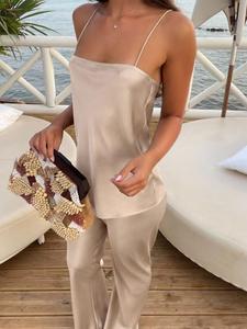 Conjunto de dos piezas para mujer con top sin mangas de tirantes delgados y pantalones largos, de corte holgado y casual para uso diario, perfecto para actividades al aire libre