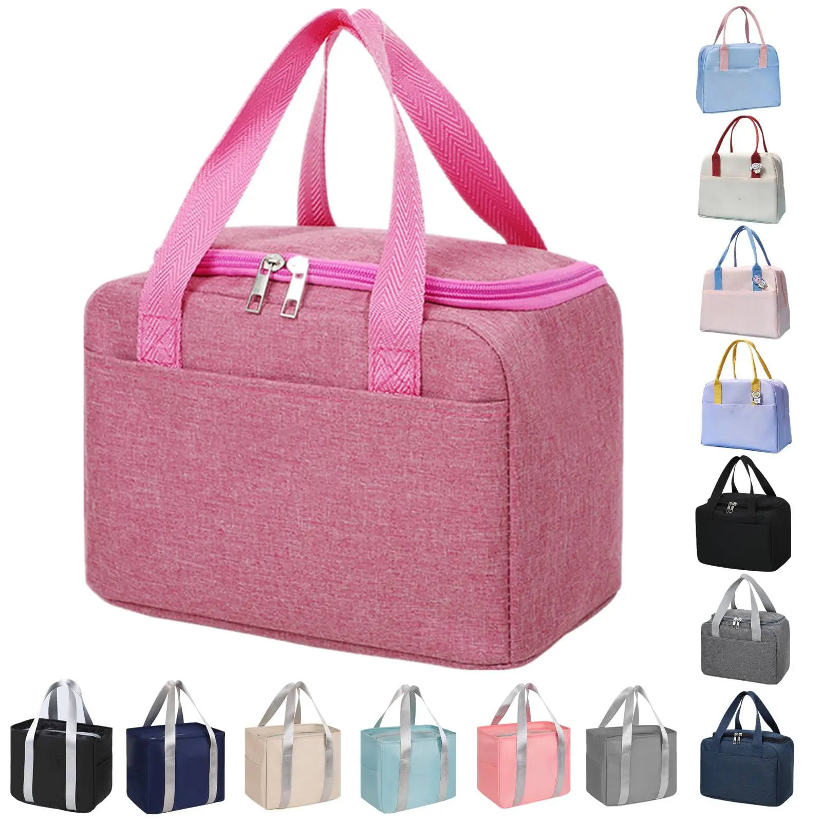 Lunch Bag, Cute Carton Insulated Lunch Box, Reusable Lunch Cooler Bags Waterproof Lunchbag Foldable Lunch Bag for Women, Men, Kids and Students Travel Picnic School (Rose)