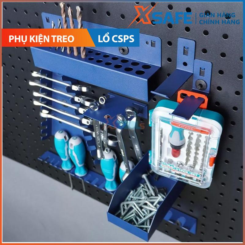 Phụ kiện vách lưới treo tường CSPS phụ kiện bảng treo đồ Pegboard, khay đựng cờ lê, móc treo, giá đựng mũi khoan hệ lỗ tròn