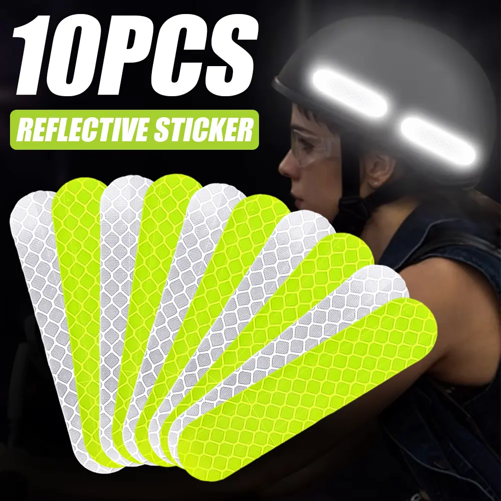 10PCS Helmet Warning Reflective Stickers Motorcycle Driving Warning Stickers Motorcycle Decorative Stickers