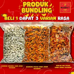 Ngabret - Produk Bundling Beli 1 Dapat 3 Varian Rasa Basreng Original Daun Jeruk + Basreng Pedas Daun Jeruk & Seblak Mix Pedas Daun Jeruk