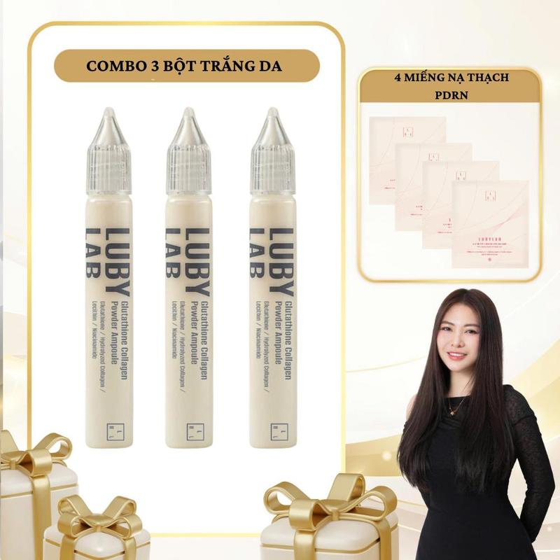 SN1992 - Combo 7 sản phẩm: 3 Chai Bột Tái Sinh Da Siêu Vi Lubylab Gluathione Collagen Powder Ampoule + 4 miếng mặt nạ PDRN