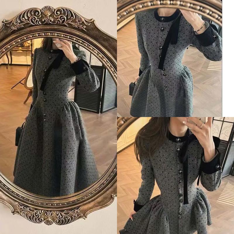 A60 Váy dạ ép cổ trụ xoè dài - Váy dáng dài