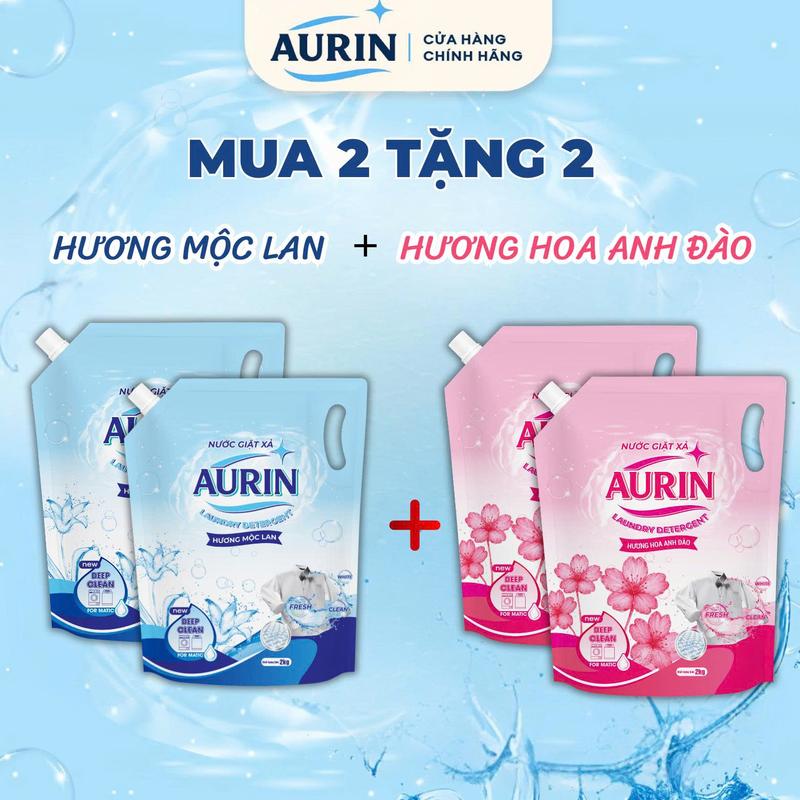 KIMTRON - MUA 2 TẶNG 2 Tổng 8L Nước Giặt Xả Đặc Cao Cấp AURIN - Hương Nước Hoa Thơm Lâu Dịu Nhẹ An Toàn Cho Da Làm Sạch Tốt Bền Màu Quần Áo