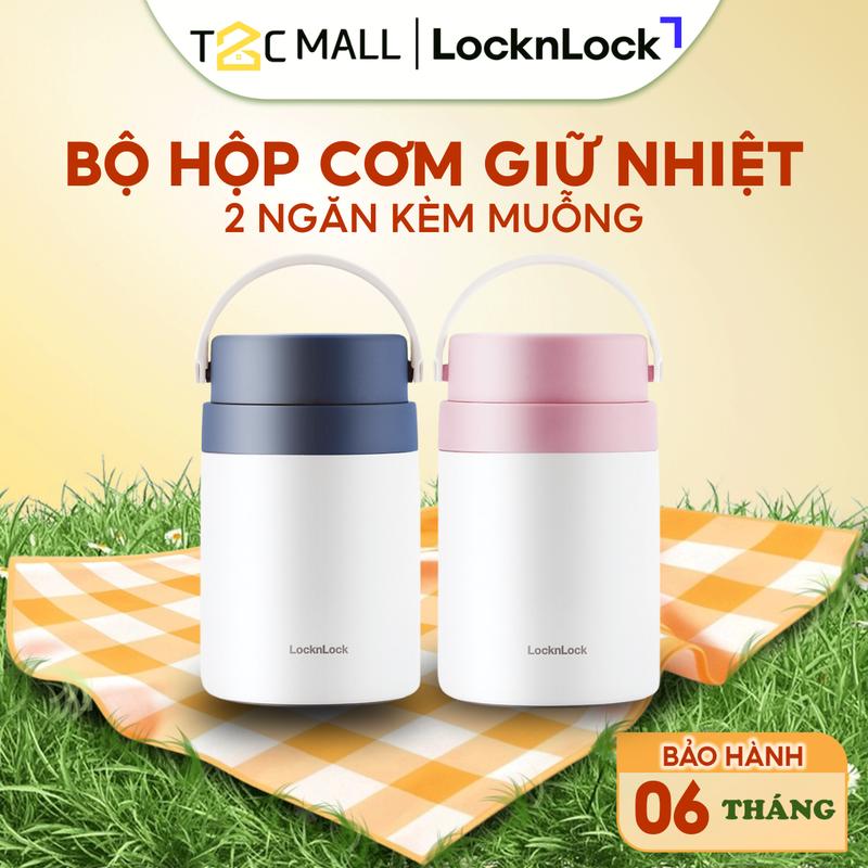 Bộ Hộp Cơm Giữ Nhiệt LocknLock 700ml 2 Ngăn thép không gỉ 304 Xinh Xắn Kèm Muỗng Inox Đựng Cơm Canh Súp Hoặc Dùng Ủ Cháo Cho Bé Nhỏ Gọn Tiện Lợi Dễ Dàng Mang Theo LHC8042 Hàng Chính Hãng T2Cmall Kem