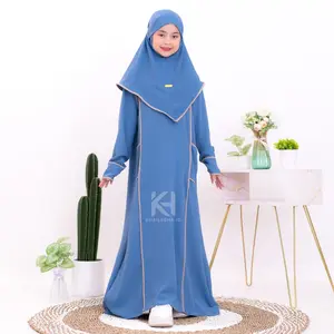 KHANIA SETT Gamis Anak Perempuan Remaja Aiyu Kids Usia 5-13 Tahun Bahan Crinkle Airflow Premium Kombinasi Brown Hitam Baju Tanggung Syari Dress Muslim