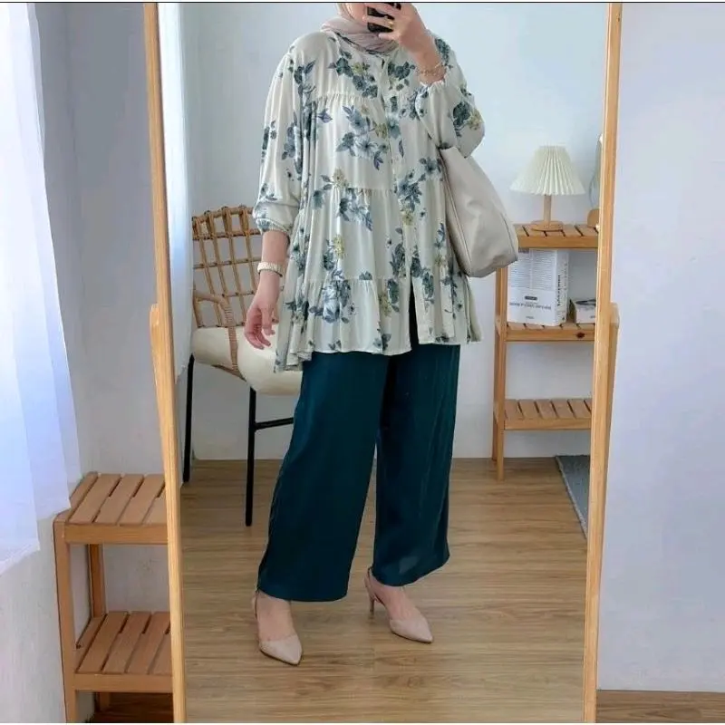 One set Inara Rayon motif Celana cringkel pinggang karet 3