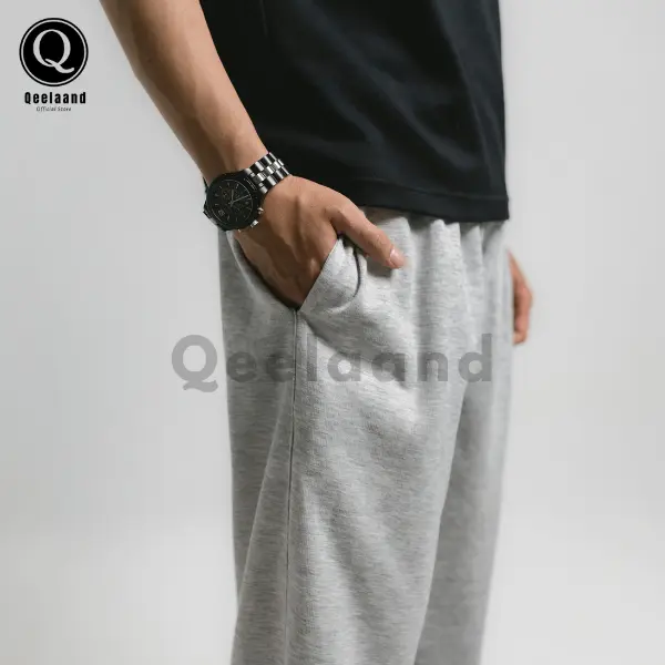 Qeelaand - Loose Pants Unisex Pria Wanita Celana Training Oversize Bahan Katun Flacee Korean Style Pria Wanita Sweatpants Loose Baggy 2