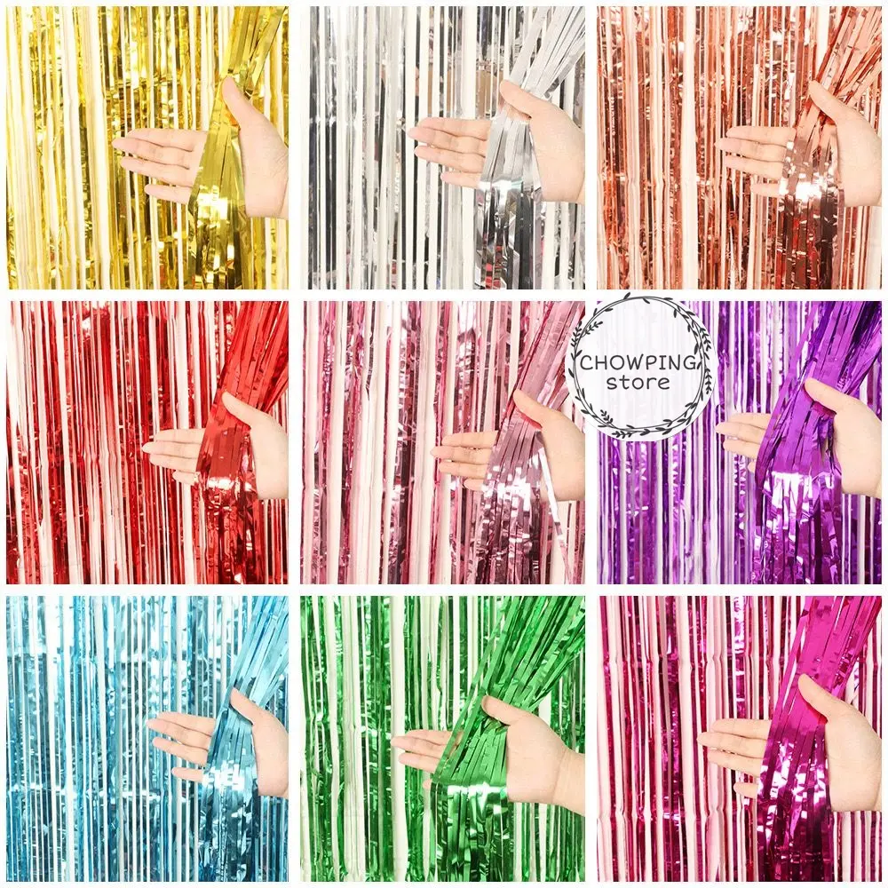 Tirai Rumbai Foil Dekorasi Backdrop Dinding Pesta Party Ukuran 200x100cm glitter  dekorasi