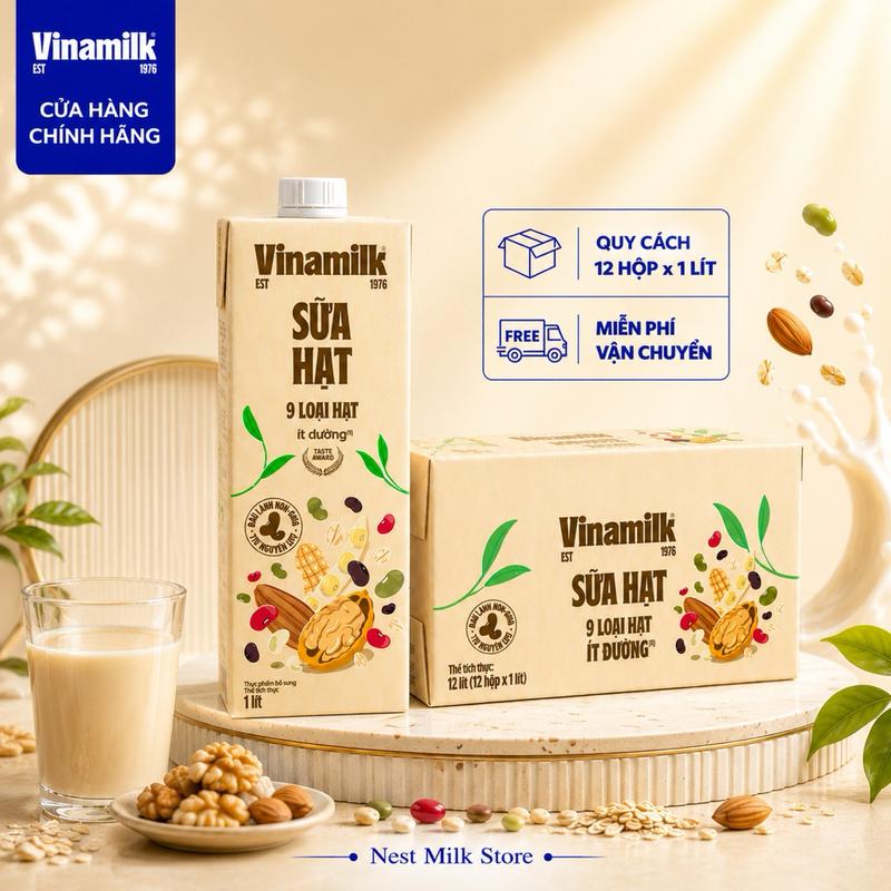 CODSữa Hạt Vinamilk 9 Loại Hạt Ít Đường Hộp 1 Lít - Thùng 12 Hộp