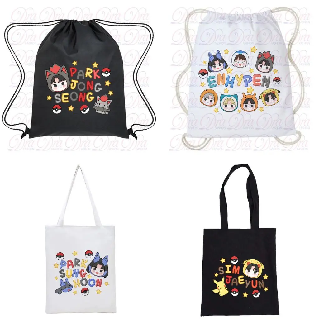 Tas Serut Totebag Enhypen X Pokemon Fanart Lucu String Bag Kanvas Wanita Aesthetic