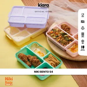 Kiara Houseware Niki Bento Kotak Makan Sekat 4 BPA Free & Food Grade 1500ml 4 Sekat Besar 265x175x5cm Souvenir Kitchenware