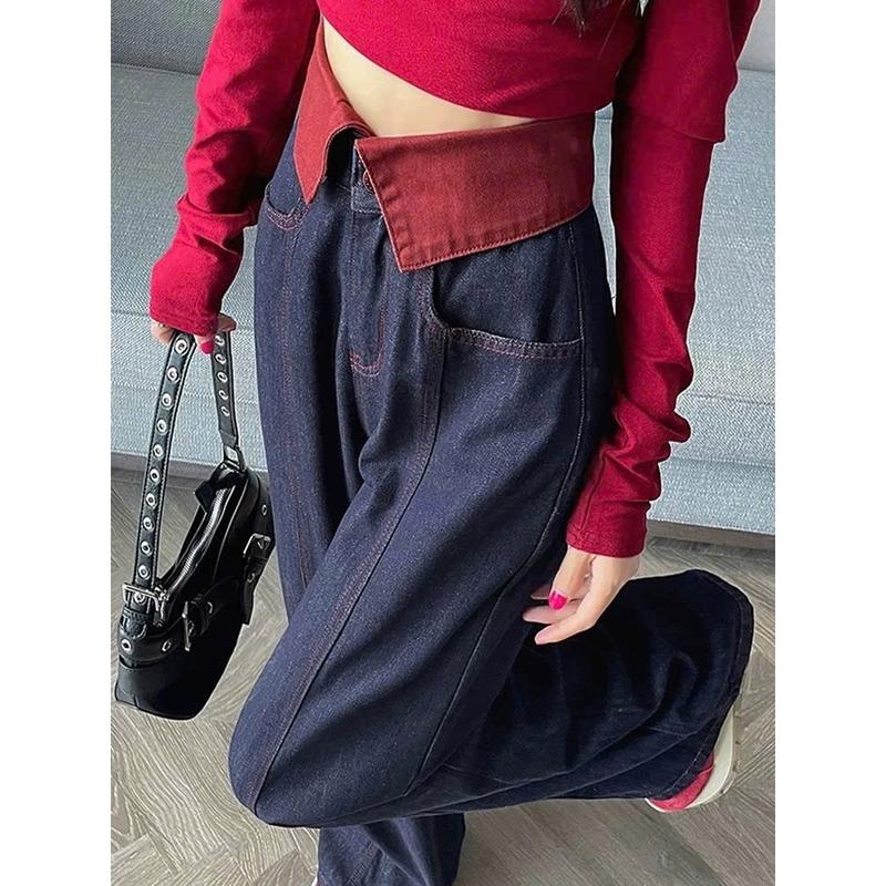  Quần jean phối cạp quần kiểu dáng mới năm 2024 Quần bò nữ viền đỏ phong cách dễ phối đồ dễ mặc  HC42  