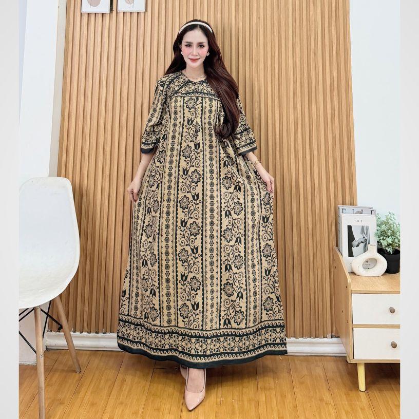 DRESS ALUNA KAIN RAYON BUSUI FRENDLY ADEM NYAMAN ELEGAN dengan Desain Vintage Modern dan fitur bus ui numbers verts