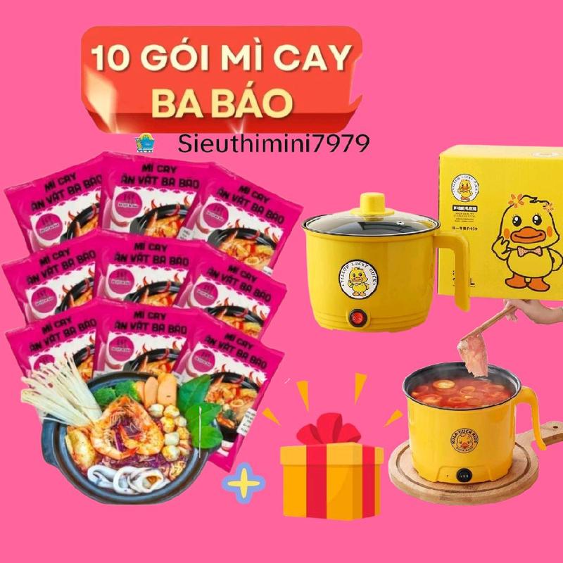 Combo 10 Gói Mì Cay Ba Báo Kèm Nồi lẩu điện 1,8lit như hình+tặng Quà Ngẫu Nhiên