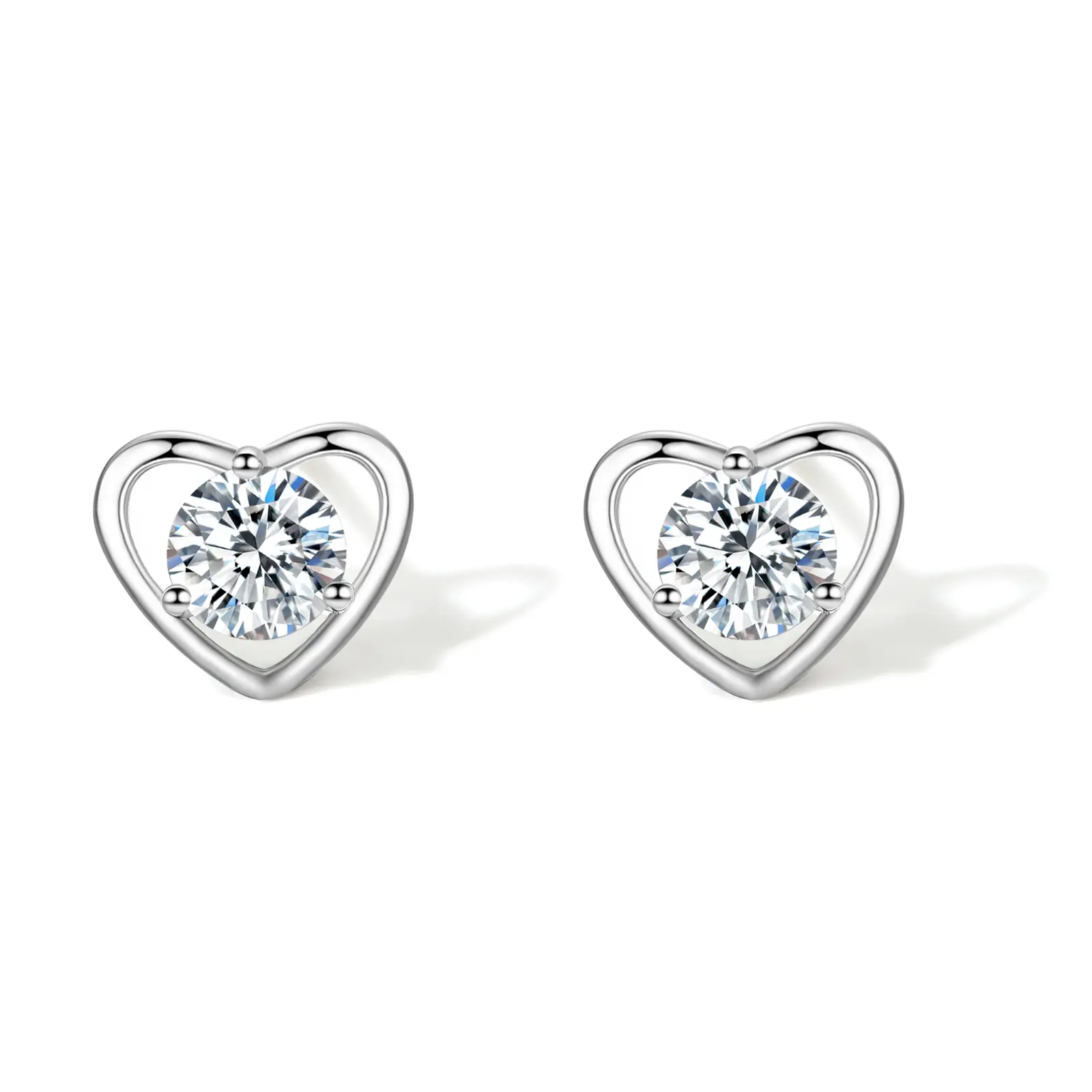 Sterling Siver Stud Earrings Heart Studs Cubic Zirconia Earring Lightweight Mini Small Jewelry