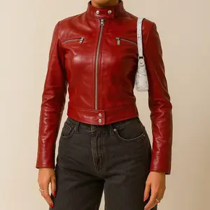 Riseleather.id jaket Kulit ALICE Leather Jacket Rider Motocycle Wanita Crop Fit Body