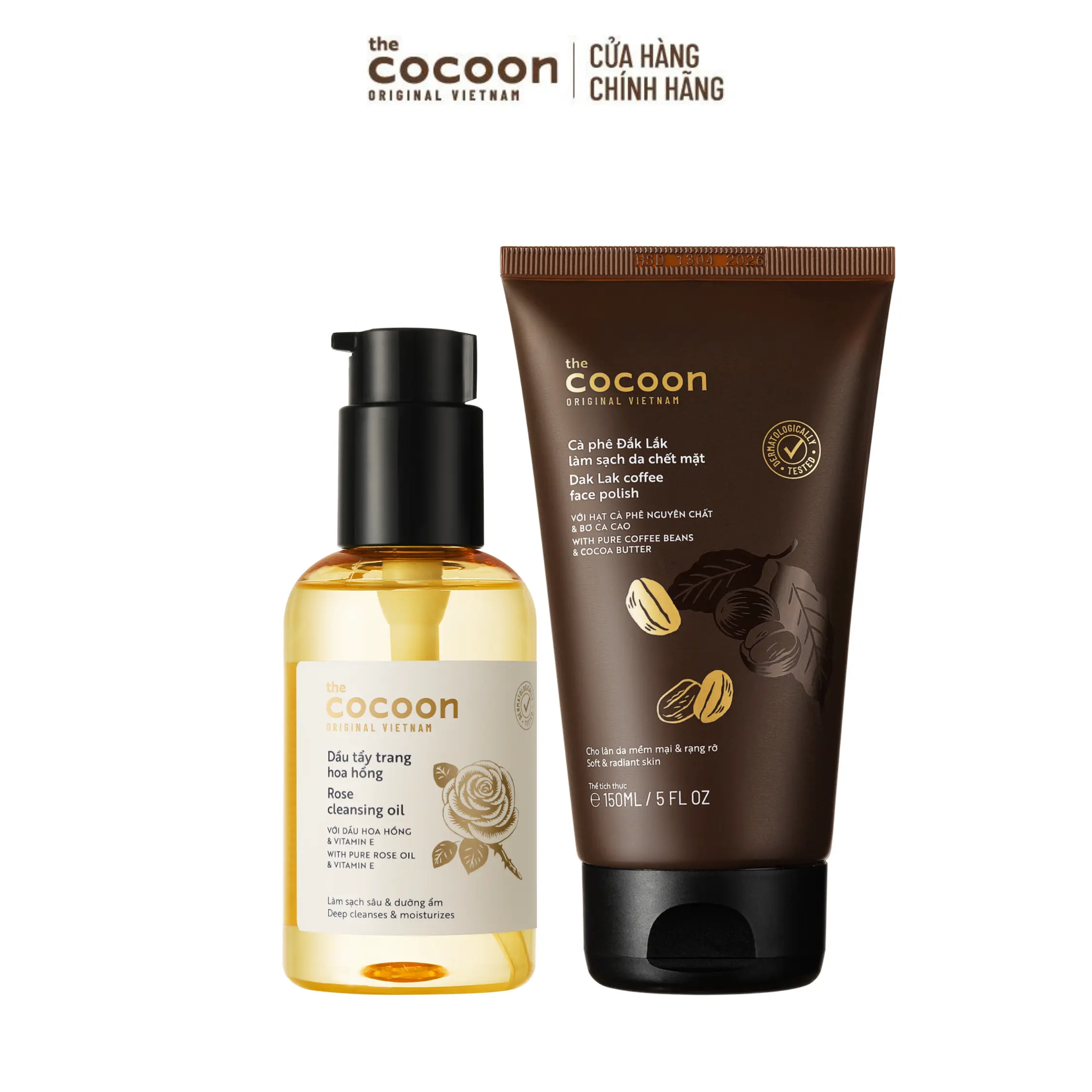 Ảnh đại diện COMBO 1 Dầu tẩy trang Hoa Hồng Cocoon 140ml + 1 Tẩy da chết mặt cà phê Đắk Lắk Cocoon 150ml