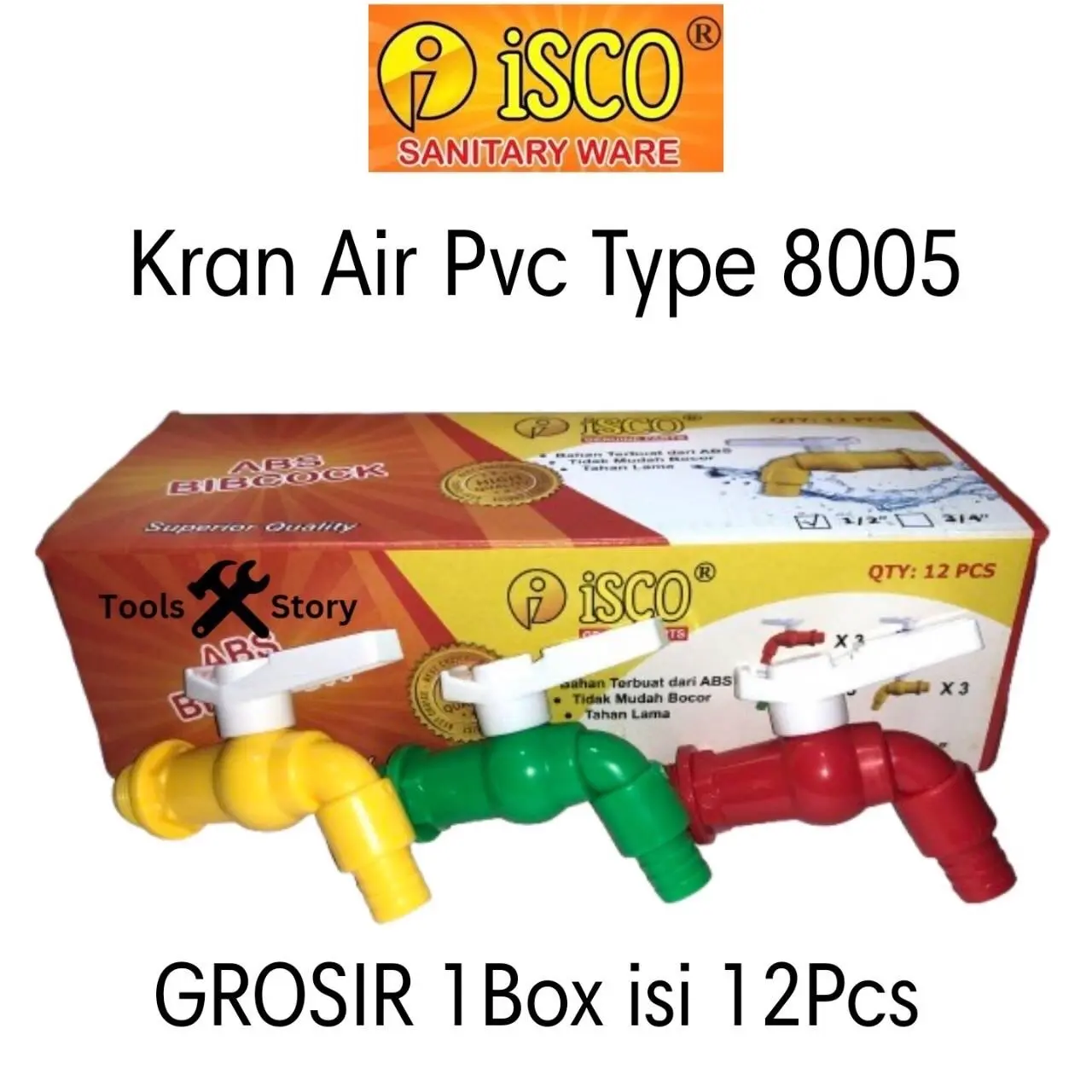 ISCO GROSIR 1Box isi 12Pcs Keran Kran Air Pvc Abs Taman Tembok Ukuran 1/2 Inchi & 3/4 Inchi 8005