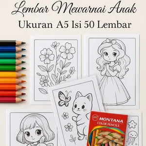 Lembar Kertas Mewarnai Anak ukuran A5 Beragam Tema
