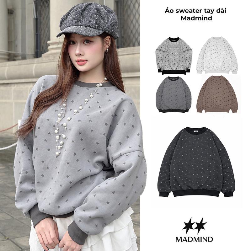  Áo Sweater Unisex Tay Dài Hoạ Tiết Ngôi Sao Mặc Mùa Đông MADMIND D8 - Màu Xám   Xám Đậm   Xám Trắng   Xám Chì   Nâu 