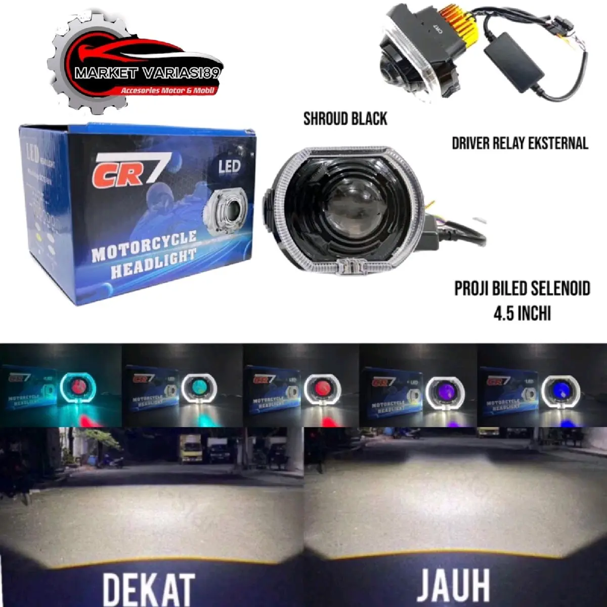 Lampu Projie Biled Asli CR7 Original 4,5inc Body Hitam ada ballast Plus Devil Dan Shroud