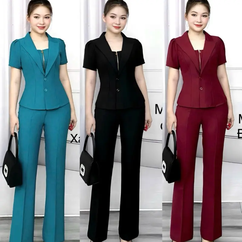 Sét thiết kế dây kéo đồng (sét công sở ) chất vải coton lạnh Hàn mềm mại co giãn nhẹ (ống 21-22cm)quần dài 95cm #Xuongmaykimkhoi #thoitrangthietke#thoitrangcongso#thoitrangnu