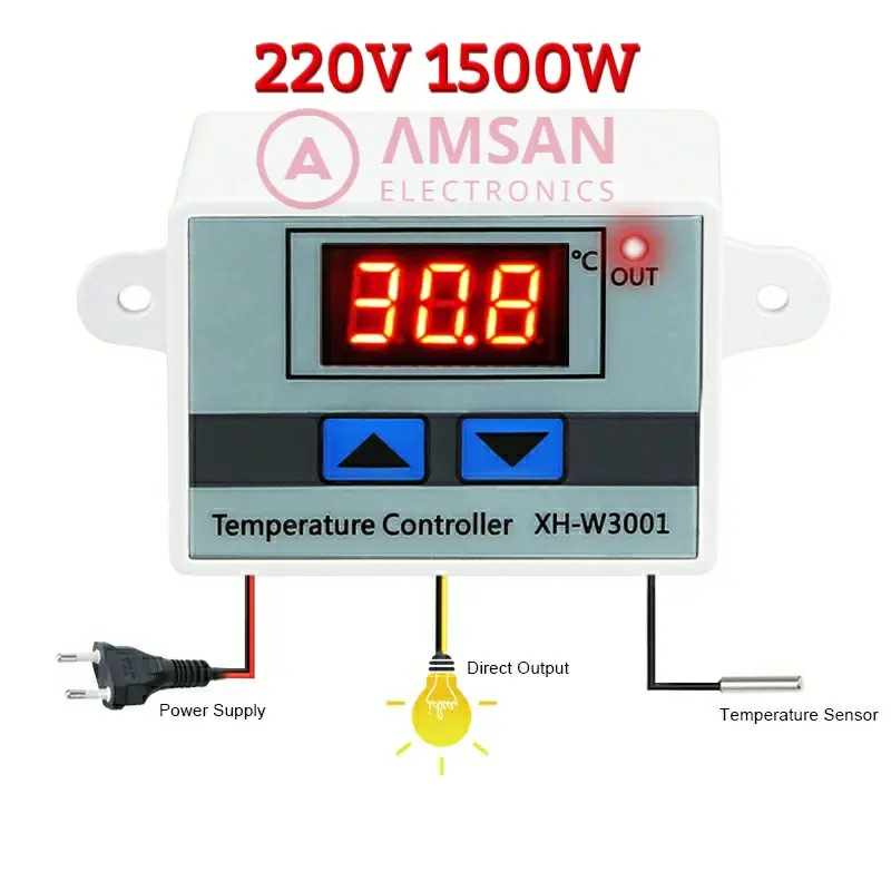 Sensor Termostat Digital Pengatur Suhu Mesin Penetas Telur XH W3001 AC 220V