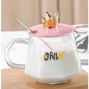 B ( B7 ) GELAS / MUG TUTUP CROWN IMPORT + DUS / FREE SENDOK 350 ML Kaca Kitchenware