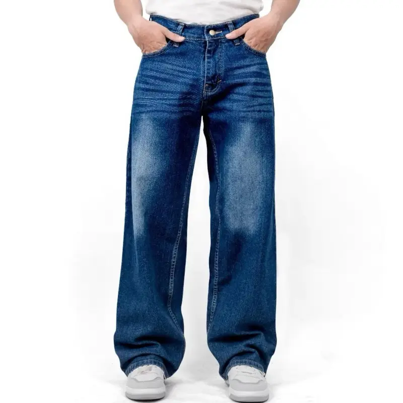 Youjins - Celana Baggy Retro Jeans Whisker Unisex Standard Basic Denim Korean Style Cowok Hitam Slim Fit Straight 2