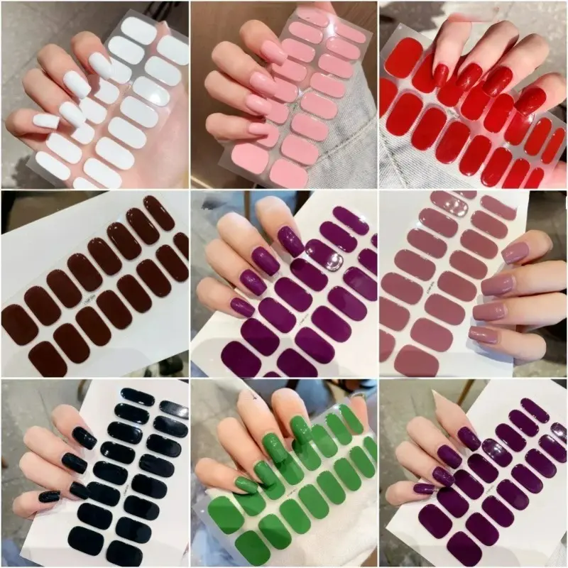 Tearable UV Gel Nail Sticker - Minimalist Solid Color Nail Full Coverage Stickers - DIY Self-Adhesive Nail Art Patch - Semi Cured