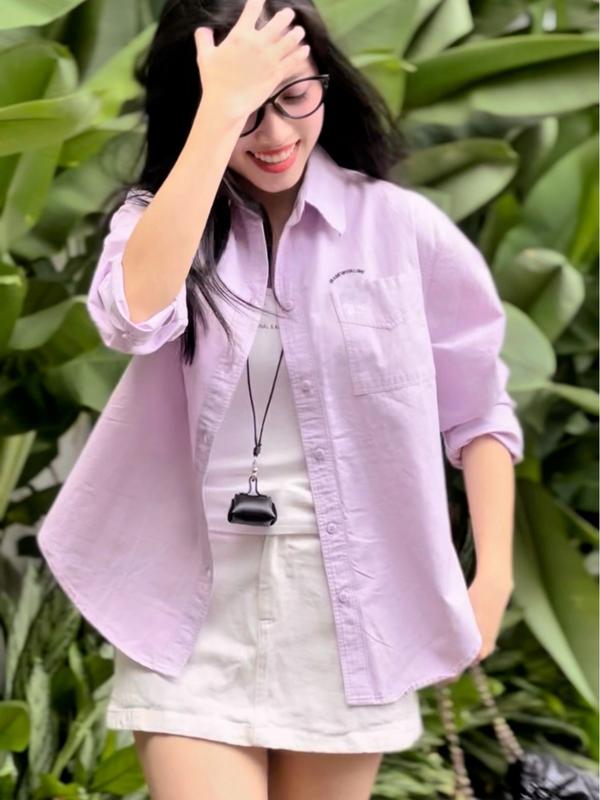 Áo Sơ Mi Nữ Kaki Cotton Cao Cấp Freesize Túi Thêu Chuột Form Vừa Đi Làm Đi Chơi | SUBICI