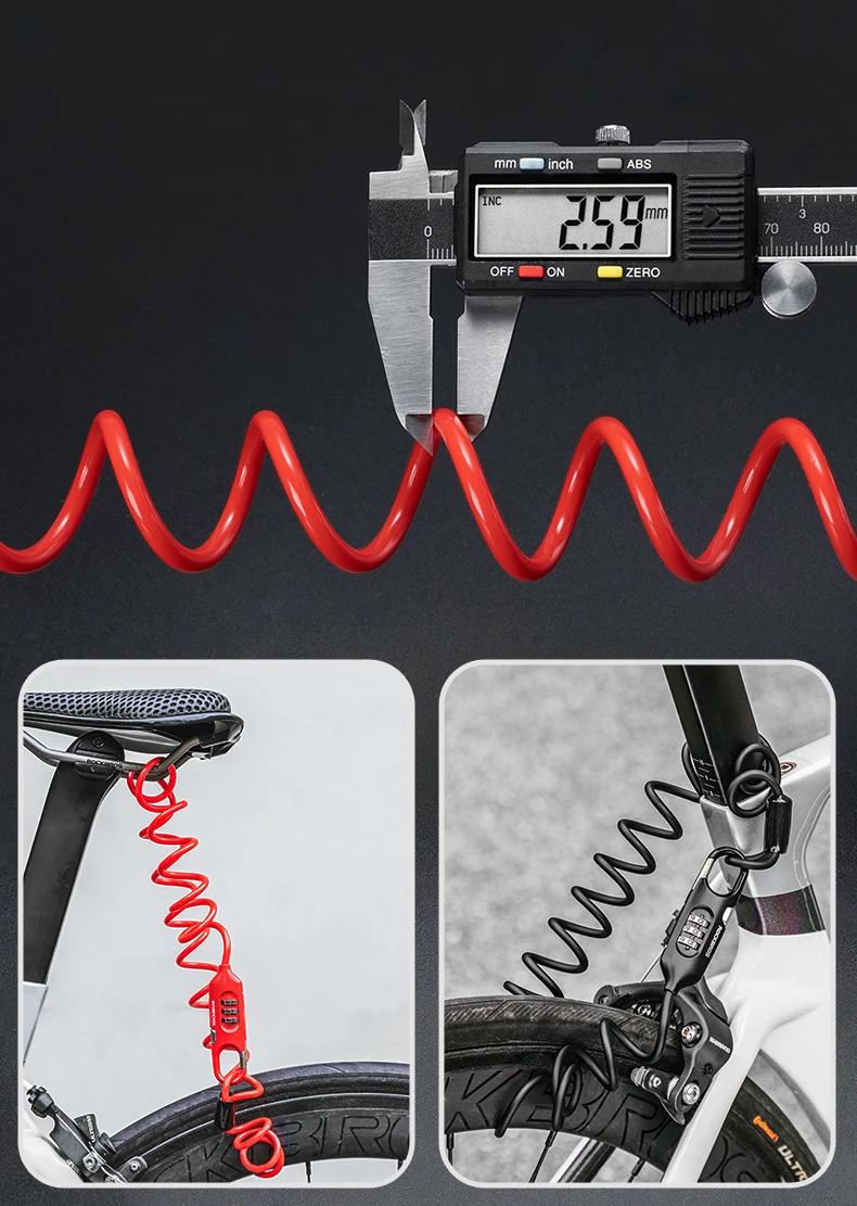 Product Introduction of ROCKBROS Bicycle Lock Portable Anti-theft Safety Password Steel Cable Chain Security Password 3 Digit Lock Helmet Lock Accessory 22