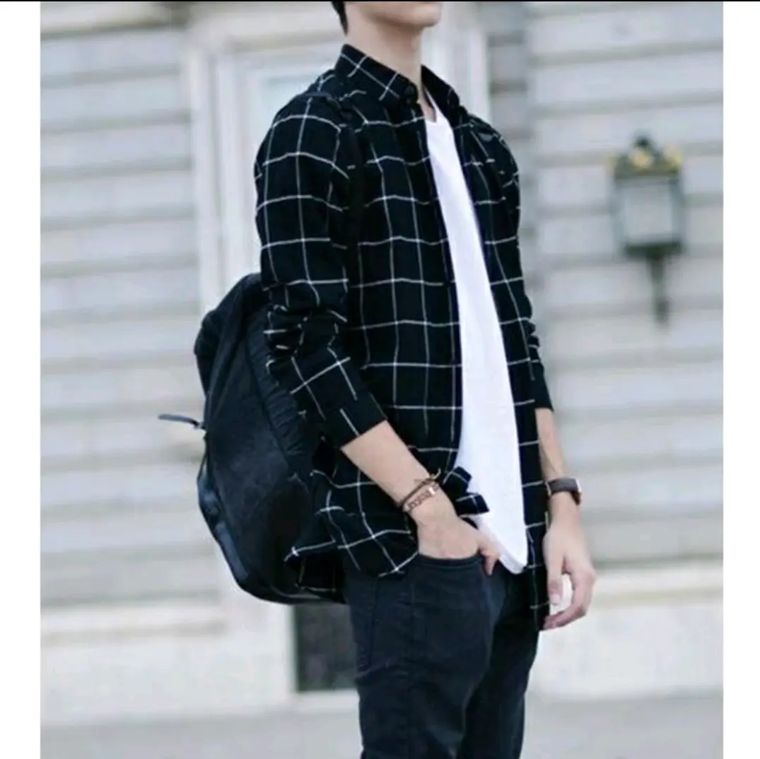KEMEJA FLANEL HITAM GARIS PUTIH JUMBO XXL XXXL XXXXL KEMEJA FLANEL OVERSIZE UNISEX KEMEJA FLANEL JUMBO LENGAN Tangan Hitam Kain Lembut Pria