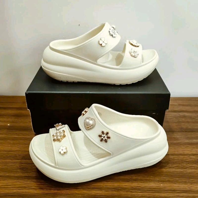 Dép nữ siêu nhẹ dáng thuyền xinh MS318+18 Dép bánh mỳ nữ hai quai cao su eva đế cao 7cm tặng kèm 14 chị tiết sticker hoa trang trí