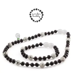 Amber Buddy | LE551 Kalung dan Gelang Bayi Baltic Amber Bayi kombinasi kiwi jasper. 32cm & 14cm