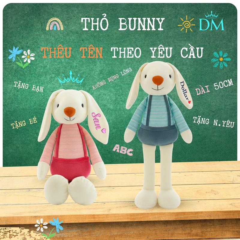 Thỏ bông THÊU TÊN bé theo yêu cầu, size 50cm Đồ Chơi Cho Bé