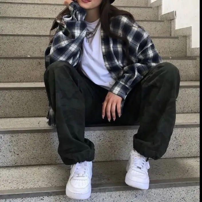 KEMEJA FLANNEL WANITA Panjang Casual Linen Dewasa Cewek 1