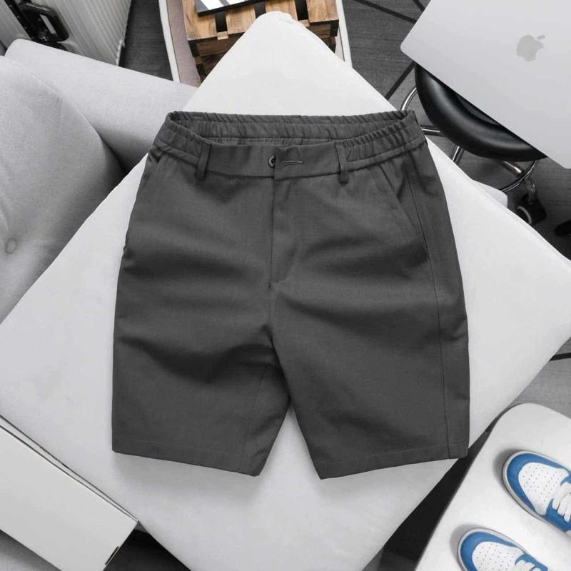 Quần short nam vải cotton lưng thun dây kéo co giãn hai chiều trẻ trung năng động màu xám nhạt xám đậm đen