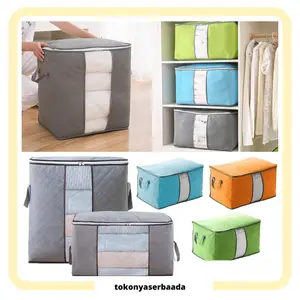 Tempat Penyimpanan Bed Cover Bamboo Storage Box Organizer L9-R162 Bag Kotak Penyimpanan Pakaian Selimut Dan Sprey Jumbo Gaya Korea Kain