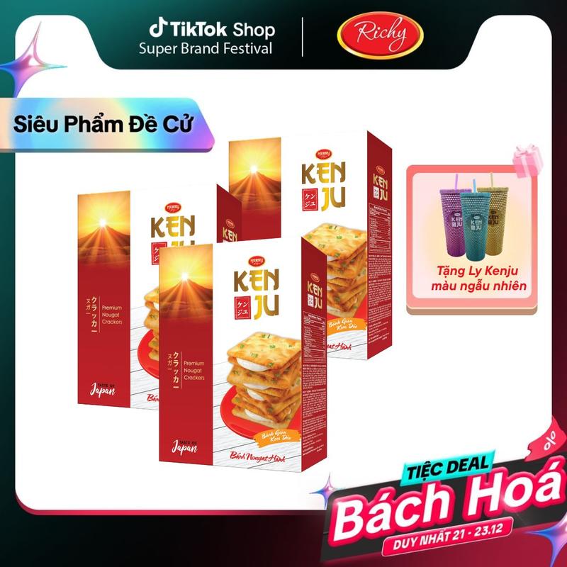 ƯU ĐÃI THÁNG 12 TẶNG 1 LY KENJU NGẪU NHIÊN Combo 3 Hộp Bánh Quy Kenju Kem Dẻo 279gr - Hương Vị Nhật Ít Ngọt Bổ Sung Khoai Tây & Sữa Giàu Chất Xơ & Vitamin E